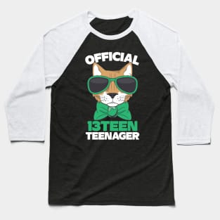 Official Thirteen 13 Teenager Cool Cat Baseball T-Shirt